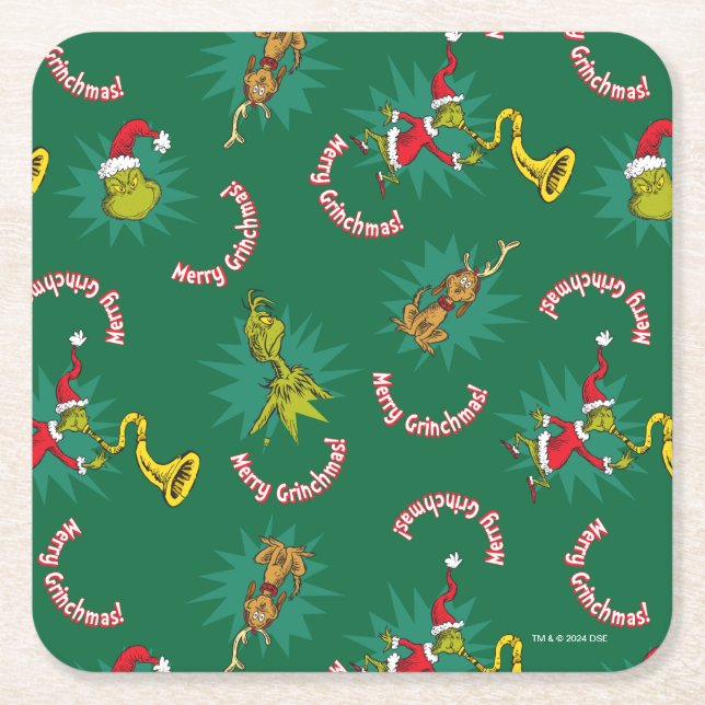 Dr. Seuss | Grinch | God Jul Grinch-mönster Underlägg Papper Kvadrat (Framsidan)