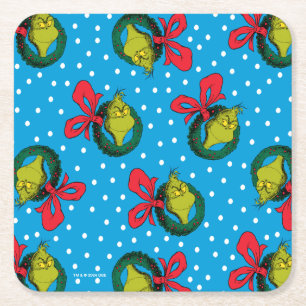 Dr. Seuss Grinch Julkransmönster Underlägg Papper Kvadrat