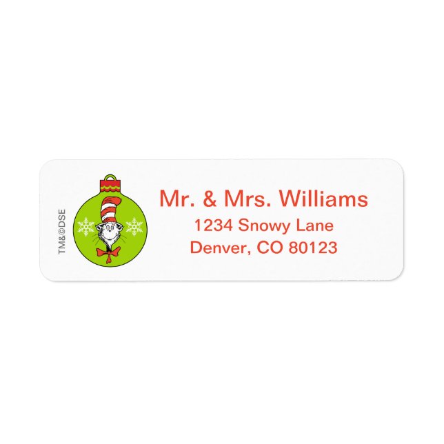 Dr. Seuss | Grinch | Katten i hatten-ornament Returadress Etikett (Framsidan)