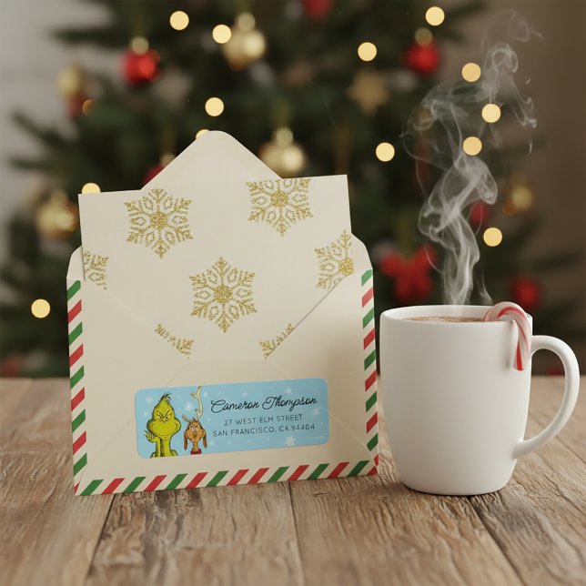 Dr Seuss | Grinch & Max Winter Birthday Returadress Etikett (Skapare uppladdad)