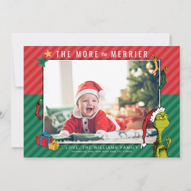 Dr. Seuss | Grinch Ny Bebis Jul Foto Högtid Julkort (Framsida)