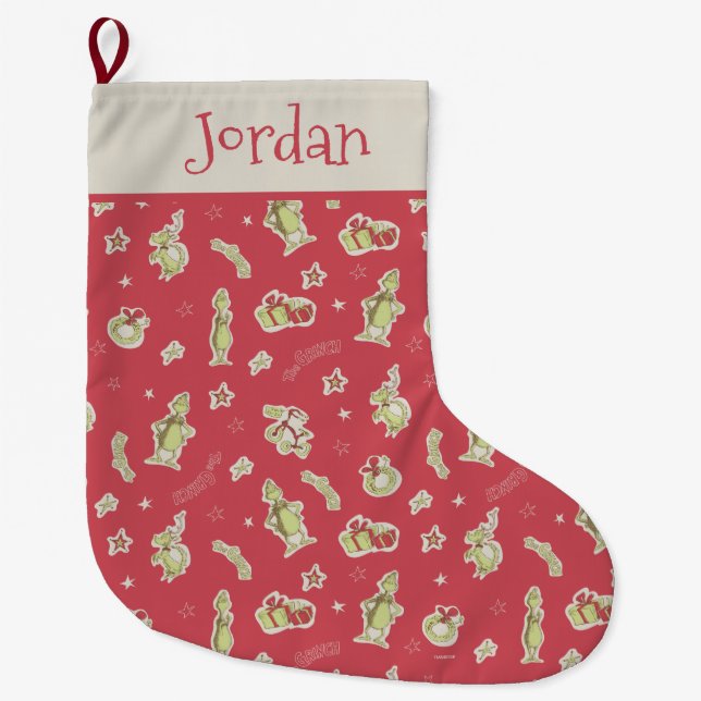 Dr. Seuss | Grinch | Rött julmönster Stor Julstrumpa (Framsidan)