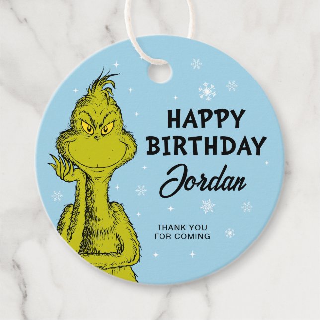 Dr Seuss | Grinch Winter Birthday Favor Gåvor Etiketter (Framsida)
