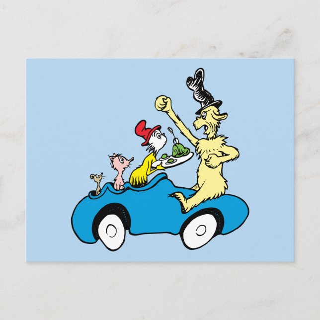 Dr. Seuss Gröna ägg och skinka Karaktärer i bil Vykort (Framsida)