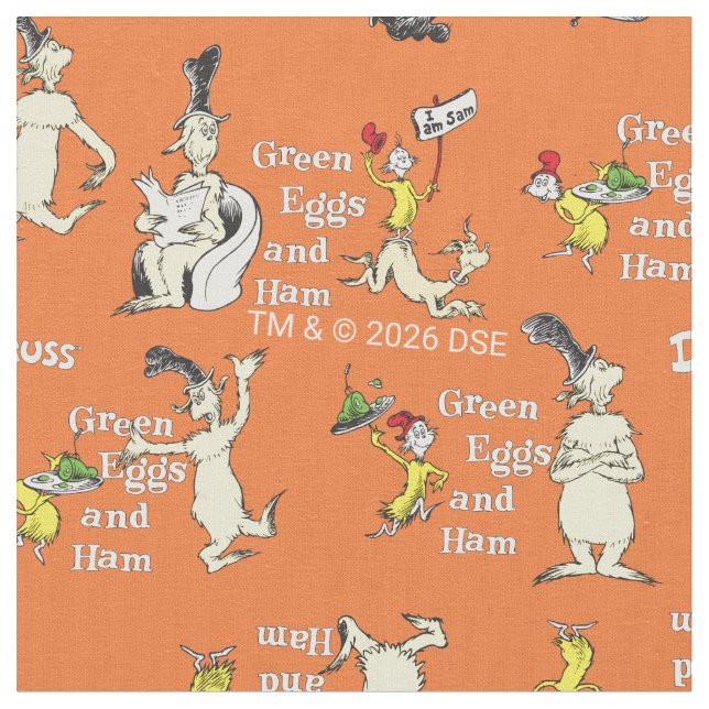 Dr. Seuss Gröna ägg och skinka Karaktärs mönster Tyg (Närbild)