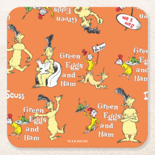 Dr. Seuss Gröna ägg och skinka Karaktärs mönster Underlägg Papper Kvadrat