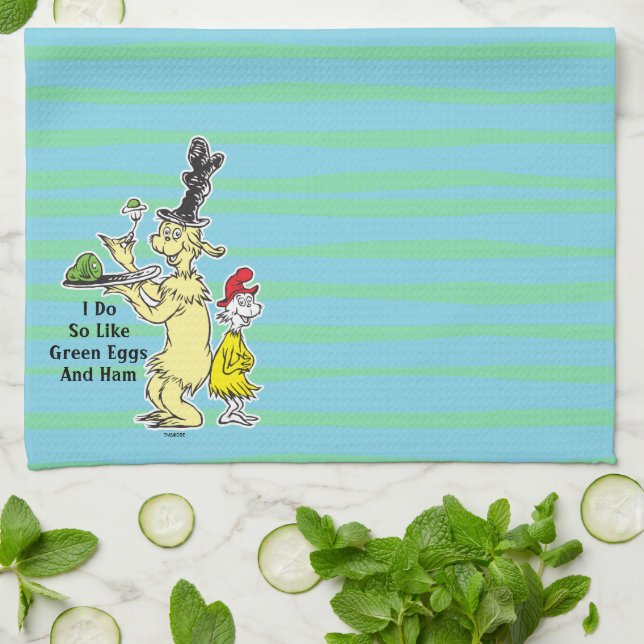 Dr. Seuss | Gröna ägg och skinka | Vän & Sam-I-Am Kökshandduk (Vikta)