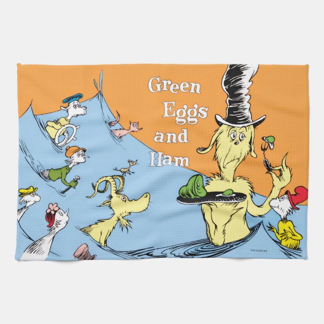 Dr. Seuss Gröna ägg och skinka Vattenscen Kökshandduk (Horisontell)