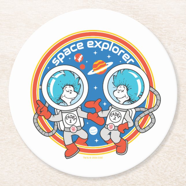Dr Seuss | Kadet 1 Kadet 2 Space Explorer Underlägg Papper Rund (Framsidan)