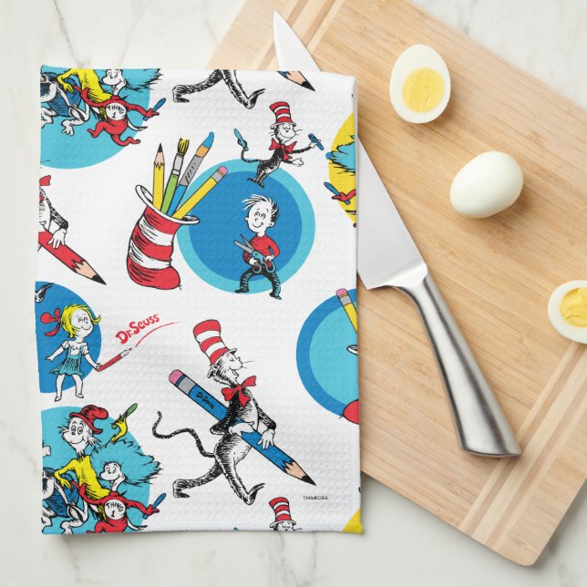 Dr. Seuss | Karaktärer med pennor Mönster Kökshandduk (Vikt i Fjärdedel)