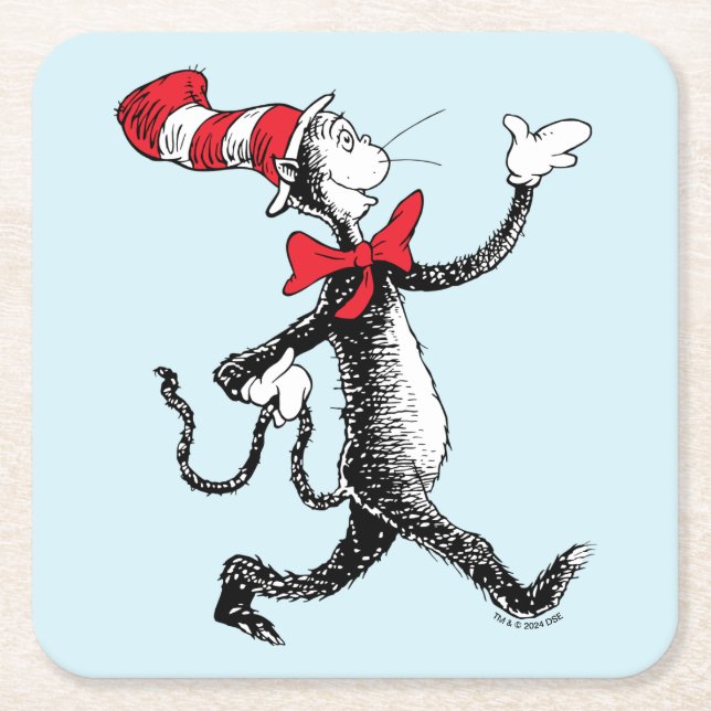 Dr Seuss | Katt i Hat Cat Walk Underlägg Papper Kvadrat (Framsidan)
