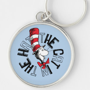Dr Seuss   Katt i Hat Round Art Rund Silverfärgad Nyckelring