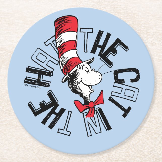 Dr Seuss | Katt i Hat Round Art Underlägg Papper Rund (Framsidan)