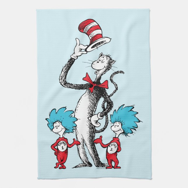 Dr Seuss | Katt i Hat, Sak One och Sak 2 Kökshandduk (Vertikal)