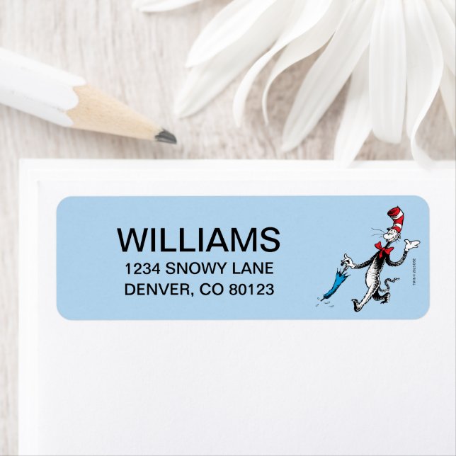 Dr Seuss | Katt i Hat Umbrella Walk Returadress Etikett (Insitu)