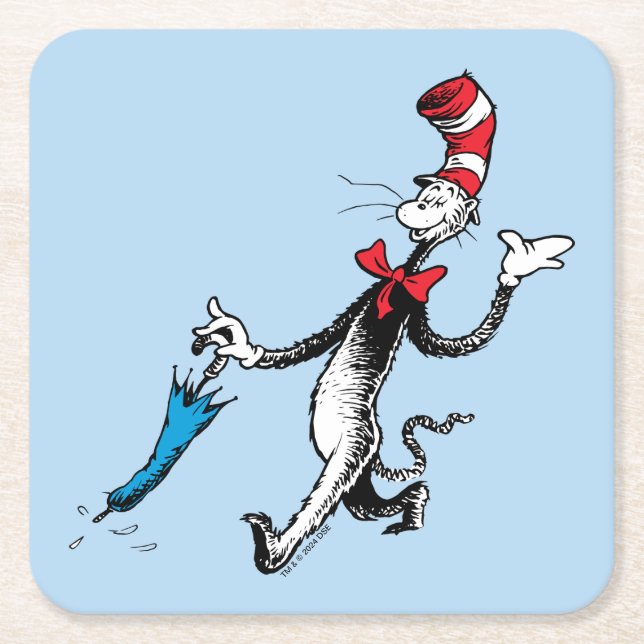 Dr Seuss | Katt i Hat Umbrella Walk Underlägg Papper Kvadrat (Framsidan)