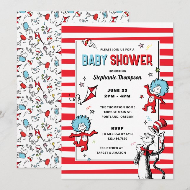 Dr Seuss - Katt i hatten | Baby Shower Inbjudningar (Fram/baksida)