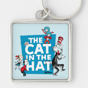 Dr Seuss   Katt i Logotypen Hat - Tecken Fyrkantig Silverfärgad Nyckelring