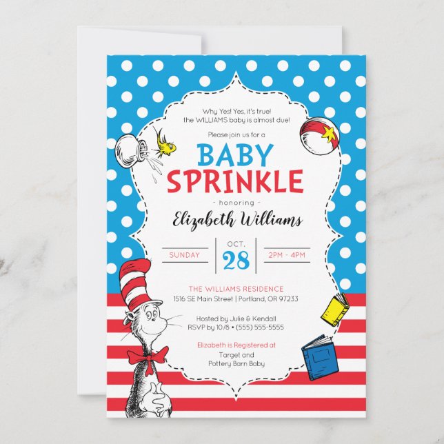 Dr. Seuss - Katten i hatten Baby Sprinkle Inbjudningar (Framsida)