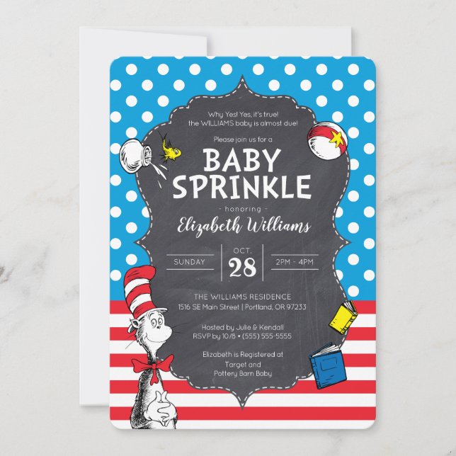 Dr. Seuss - Katten i hatten Baby Sprinkle Inbjudningar (Framsida)