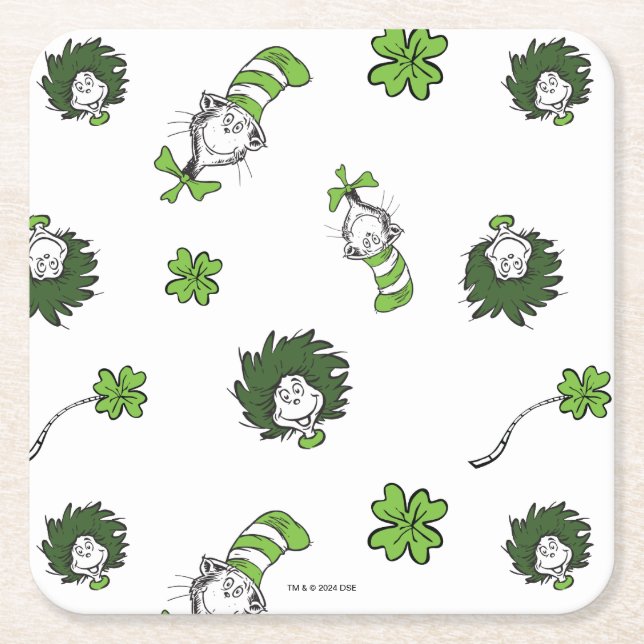 Dr. Seuss | Katten i hatten-klöver-mönster Underlägg Papper Kvadrat (Framsidan)