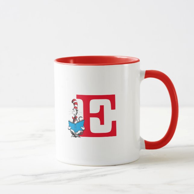 Dr. Seuss Katten i hatten - Läsning Monogram E Mugg (Höger)