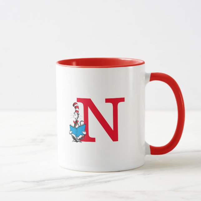 Dr. Seuss Katten i hatten - Läsning Monogram N Mugg (Höger)