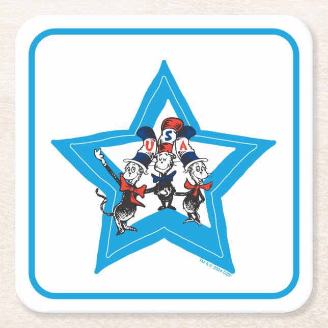 Dr Seuss | Little Cats USA Hats Graphic Underlägg Papper Kvadrat (Framsidan)