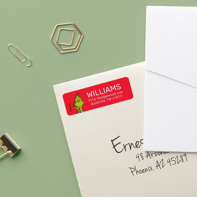 Dr Seuss | Merry Grinchmas Grinch Helgdag Lab Returadress Etikett (Label on envelope)
