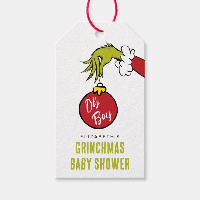 Dr. Seuss | Oh Boy Grinch Baby Shower Förmånsetike Presentetikett (Framsidan)