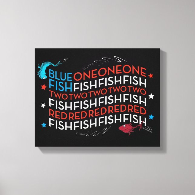 Dr Seuss | Red Fish Blue Fish US Flagga Graphic Canvastryck (Framsida)