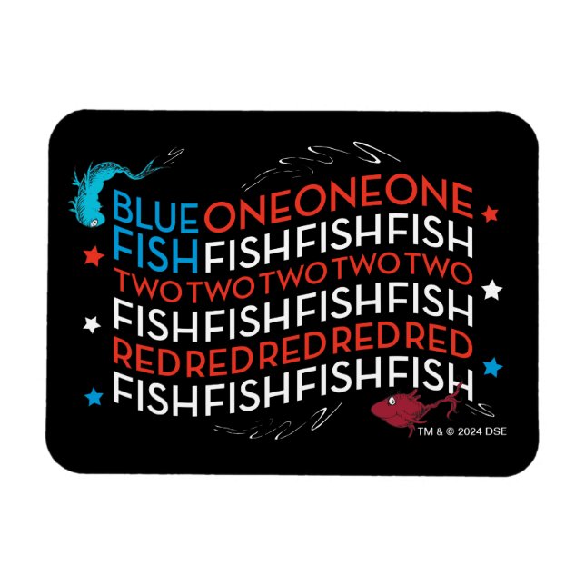Dr Seuss | Red Fish Blue Fish US Flagga Graphic Magnet (Horisontell)
