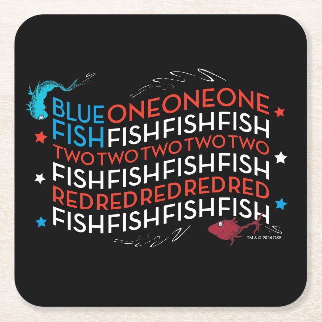 Dr Seuss | Red Fish Blue Fish US Flagga Graphic Underlägg Papper Kvadrat (Framsidan)