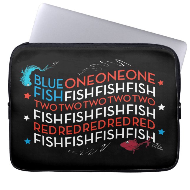 Dr. Seuss | Röd Fisk Blå Fisk USA Flagga Grafik Laptop Fodral (Framsidan)