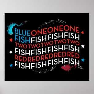 Dr. Seuss Röd Fisk Blå Fisk USA Flagga Grafik Poster
