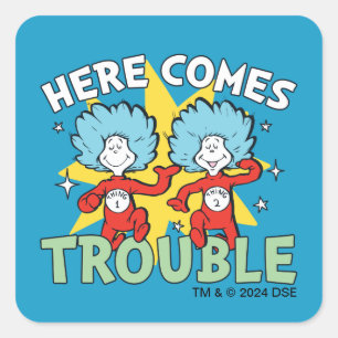Dr. Seuss Sak ett Sak två Här kommer problem Fyrkantigt Klistermärke