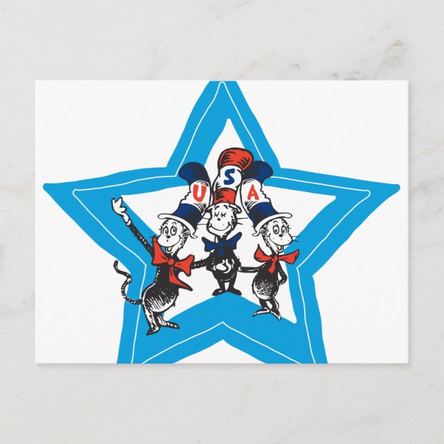 Dr. Seuss | Små katter USA-hattar grafik Vykort (Framsida)