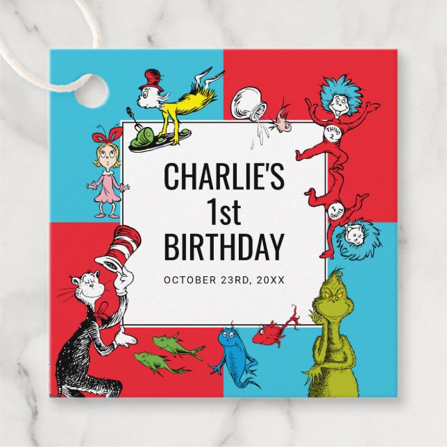 Dr Seuss - tecken | BARNS FÖDELSEDAG Gåvor Etiketter (Framsida)