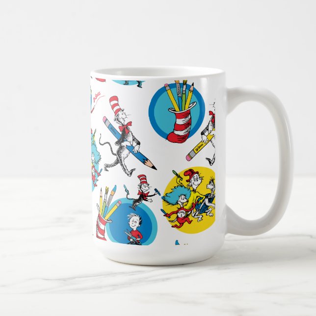 Dr Seuss | Tecken med pennor Mönster Kaffemugg (Höger)