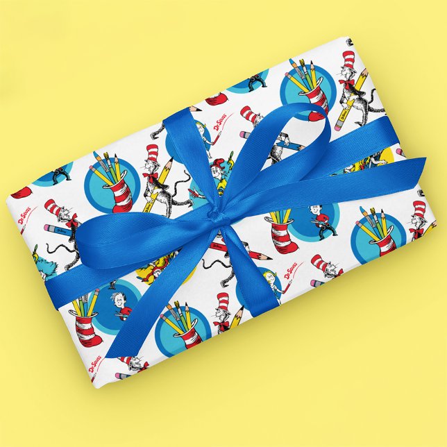 Dr Seuss | Tecken med pennor Mönster Presentpapper (Wrapped gift)