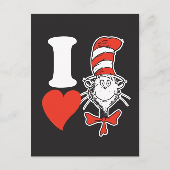 Dr Seuss Valentine| I Hjärta katten i hatten Helg Vykort (Framsida)