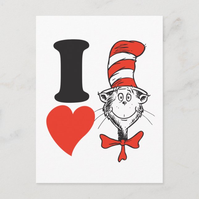 Dr Seuss Valentine| I Hjärta katten i hatten Helg Vykort (Framsida)