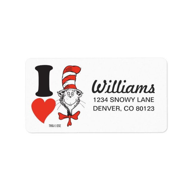 Dr Seuss Valentine | I Hjärtat Katten i hatten Adressetikett (Framsidan)