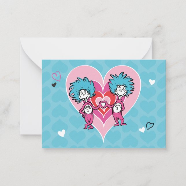 Dr. Seuss Valentine's Day | Thing 1 & Thing 2 Anteckningskort (Framsida)