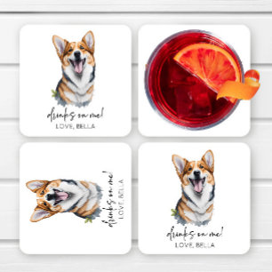 Dra åt mig! Pembroke Welsh Corgi Hund Pet Bröllop Underlägg Papper Kvadrat