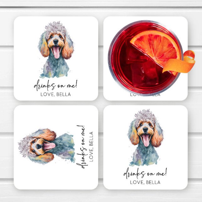 Dra åt mig! Pudel Hund Pet Bröllop Underlägg Papper Kvadrat (Skapare uppladdad)