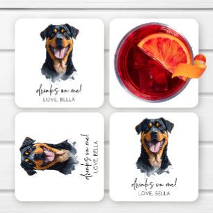 Dra åt mig! Rottweiler Hund Pet Bröllop Underlägg Papper Kvadrat