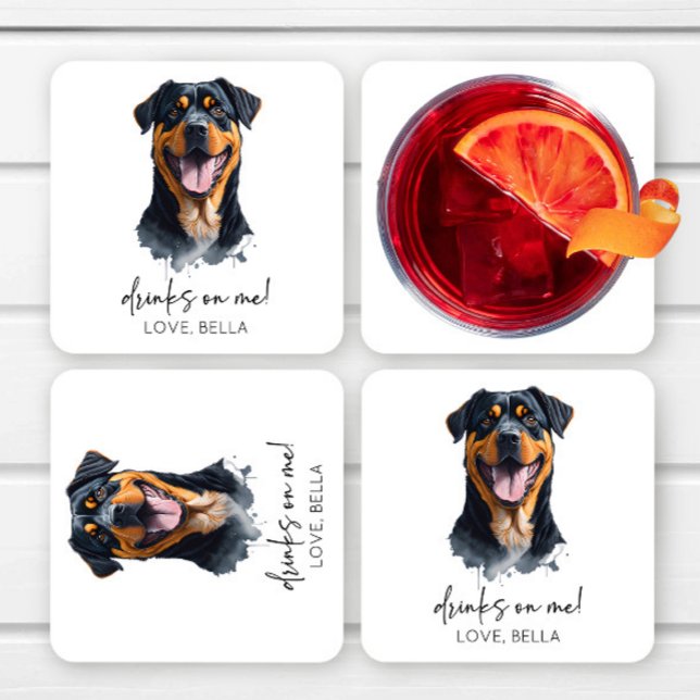 Dra åt mig! Rottweiler Hund Pet Bröllop Underlägg Papper Kvadrat (Skapare uppladdad)
