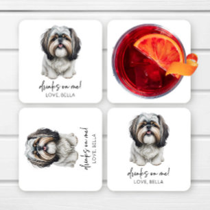 Dra åt mig! Shih Tzu Hund Pet Bröllop Underlägg Papper Kvadrat