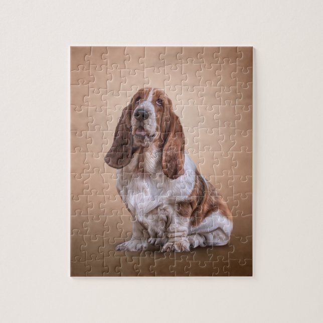 Dra den roliga Bassethundhunden Pussel (Vertikal)